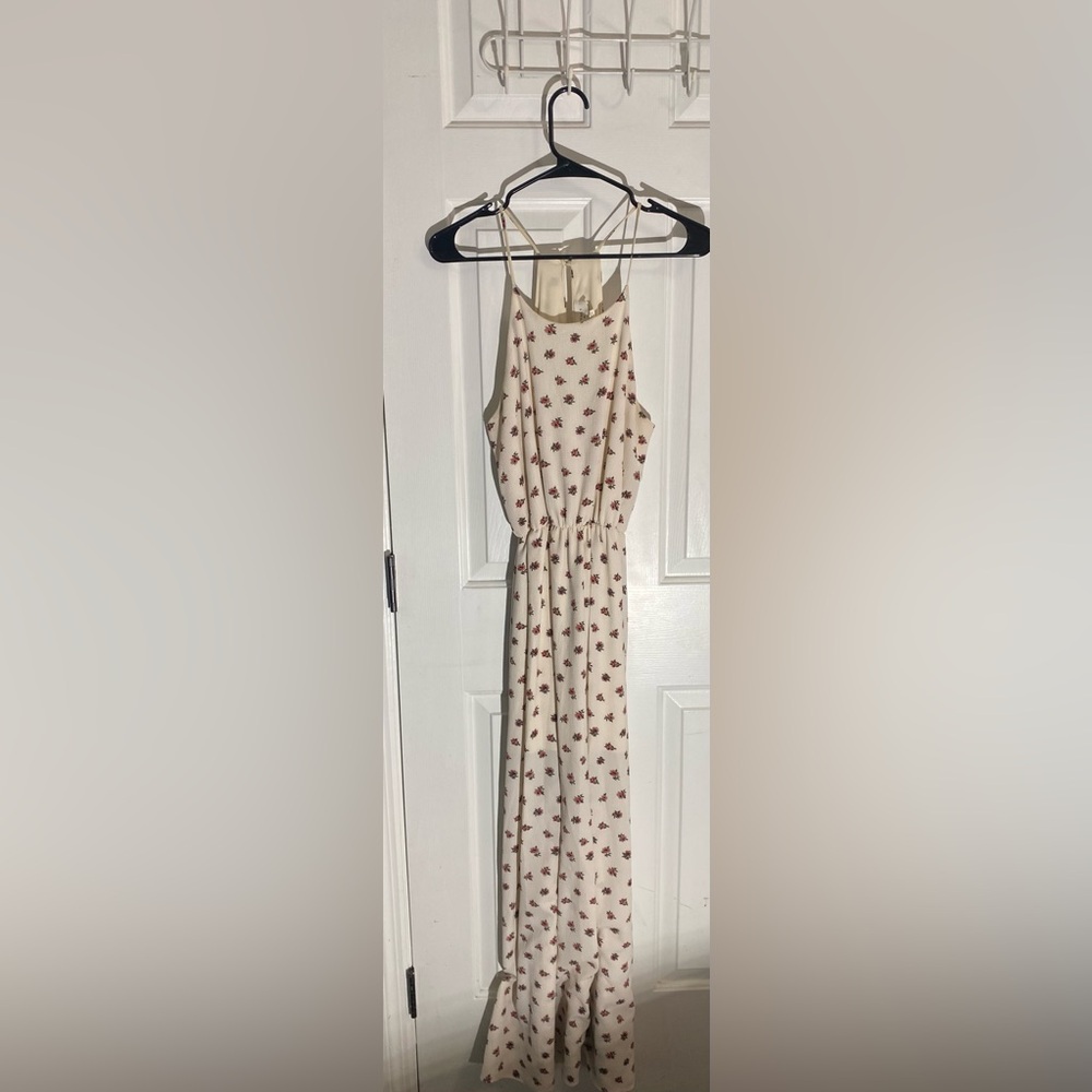 Everly Ivory Knit Dress with floral pattern.